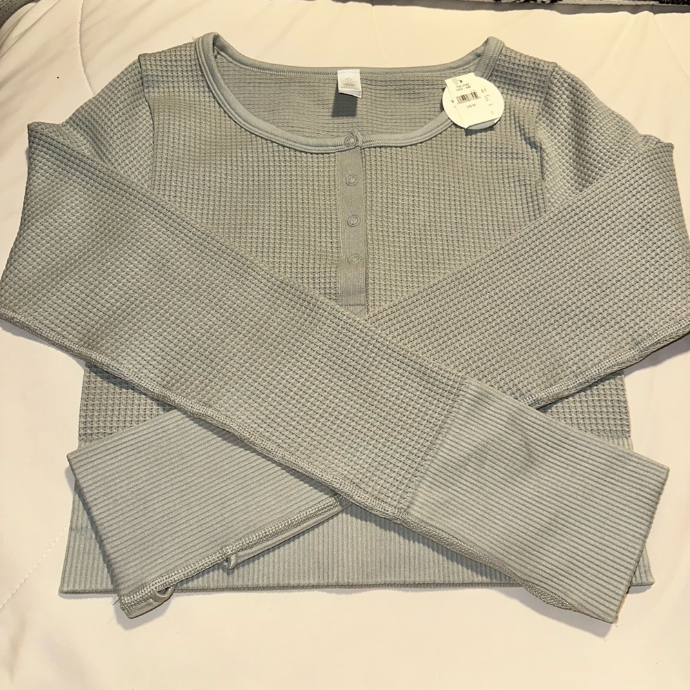 NWT OFFLINE by Aerie Light Sage Waffle Knit Long Sleeve Crop Top🍃